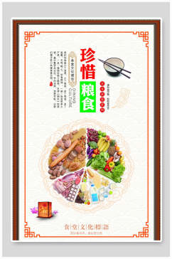 中式时尚节约粮食公益海报