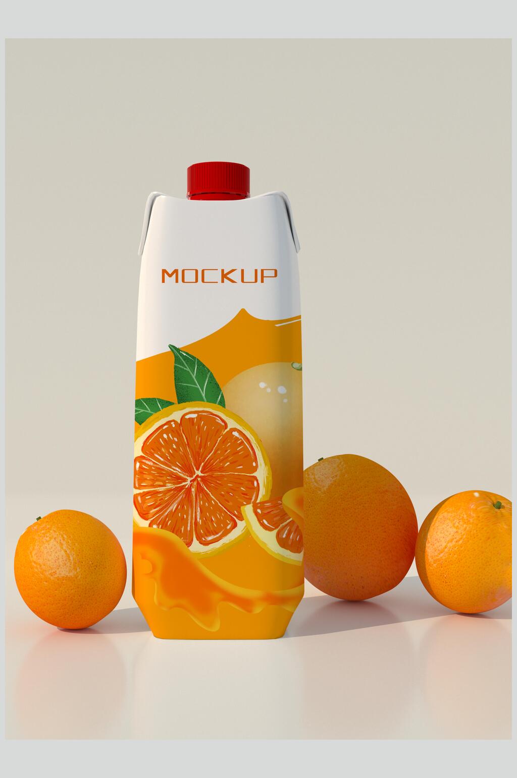 橙汁果汁牛奶纸盒样机模板下载