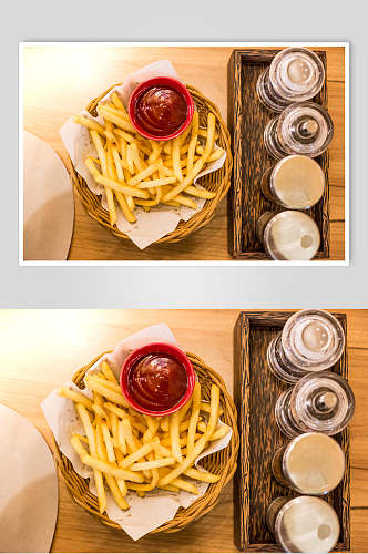 番茄酱薯条汉堡食品高清图片