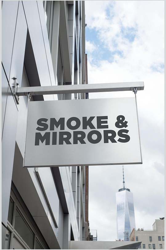 英文字母挂牌高楼银色店铺招牌样机