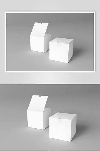 立体方块正视图灰白背景墙纸盒样机