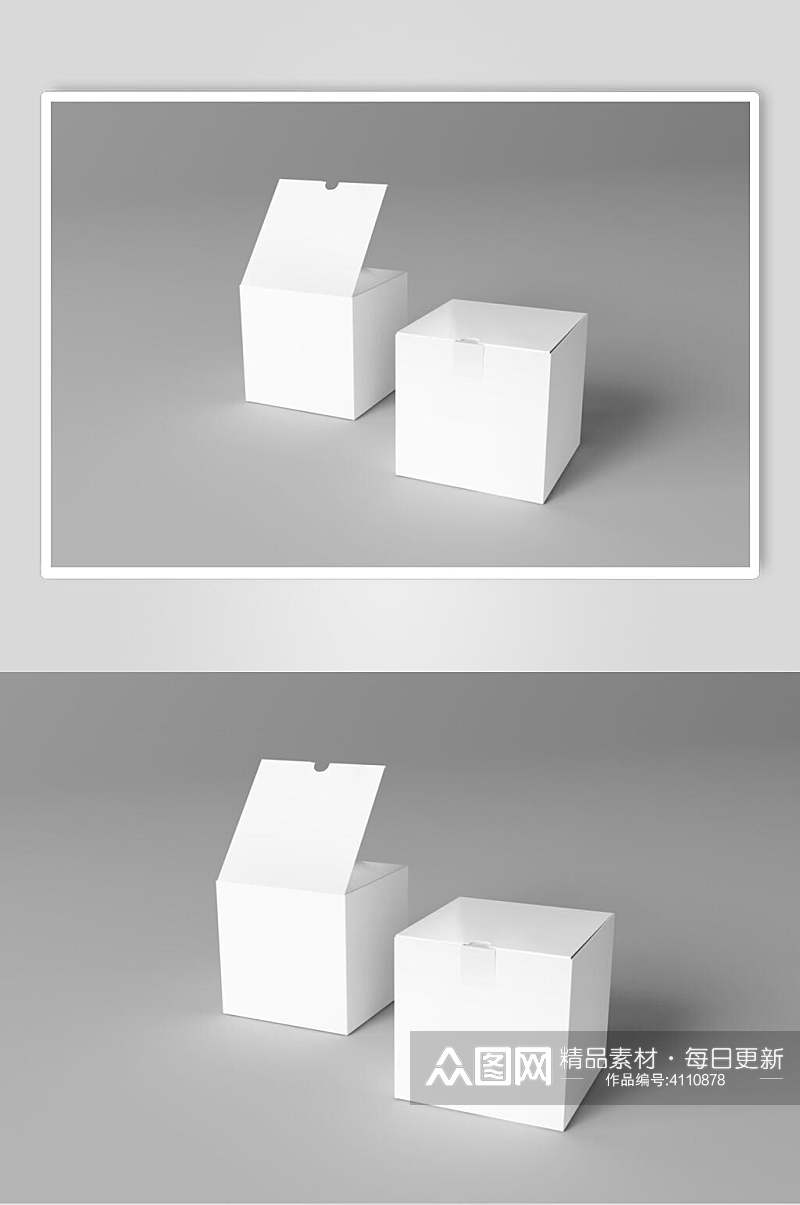 立体方块正视图灰白背景墙纸盒样机素材