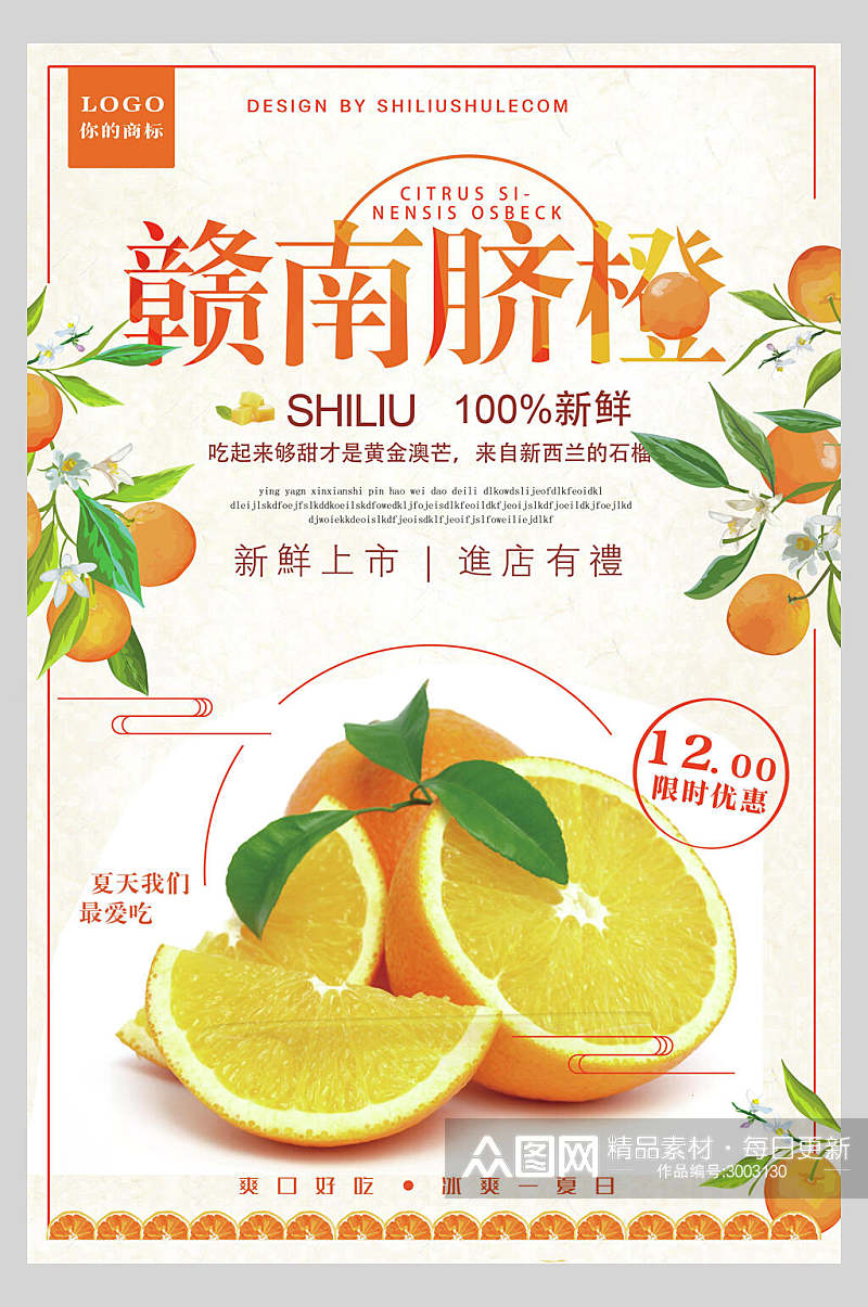 新鲜上市赣南脐橙水果促销海报素材