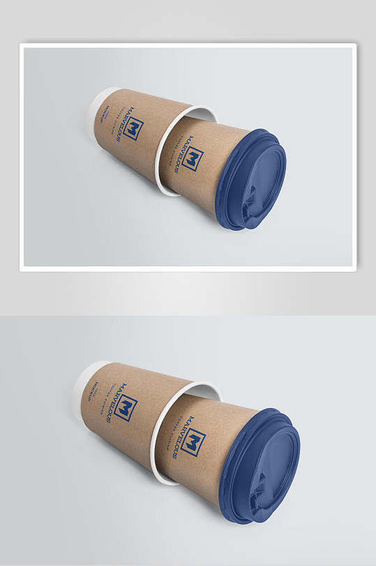 深蓝带盖套杯展示纸杯样机