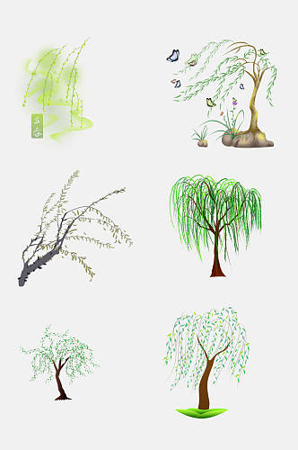 清新春季唯美柳树枝条植物免抠素材
