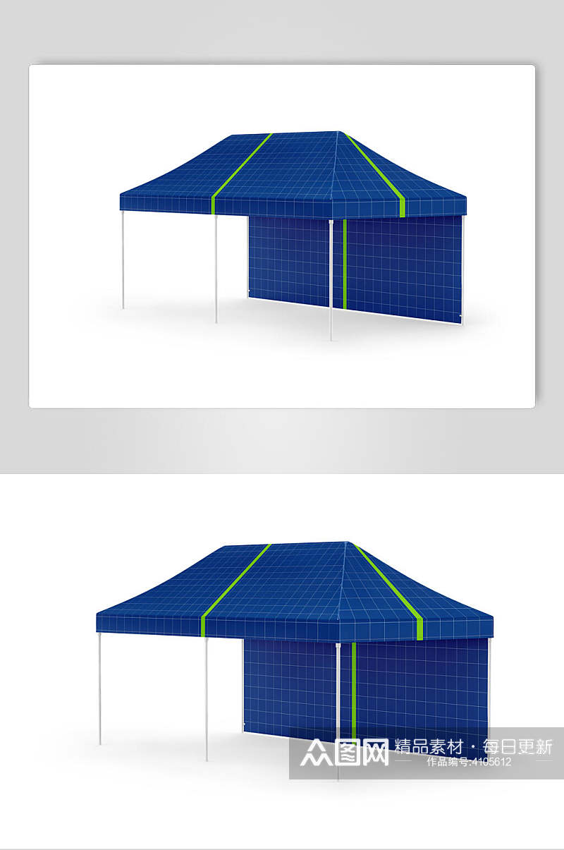 线条方格支撑杆蓝绿色户外帐篷样机素材