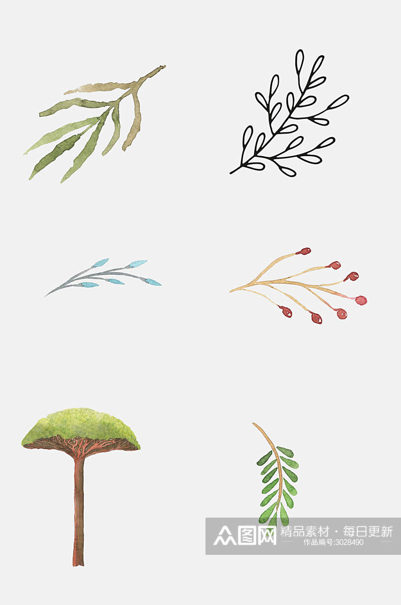 手绘树木花卉叶子植物免抠素材素材