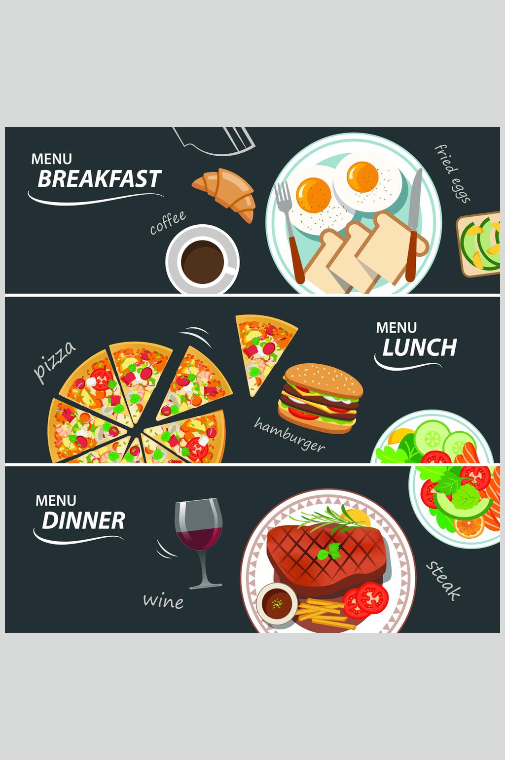 彩绘早餐扁平化美食餐饮插画矢量素材