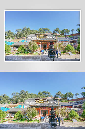 清新五台山寺庙建筑群摄影图片