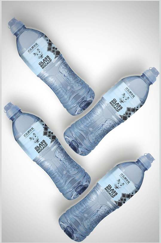 蓝色英文字母贴条矿泉水瓶包装样机