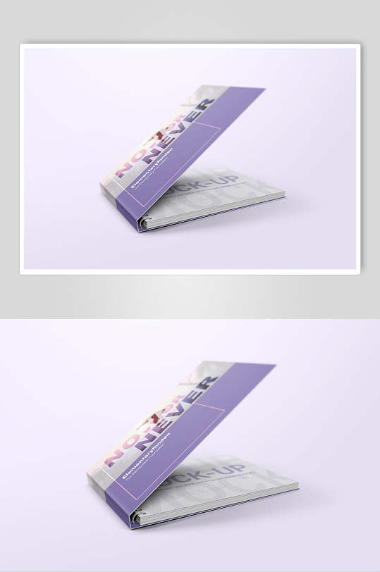 打开英文立体创意紫色宣传册样机