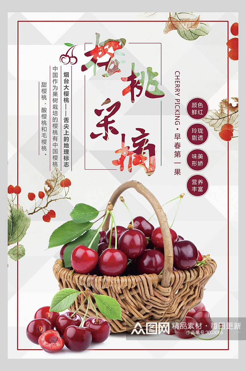 清新美味樱桃水果店超市广告促销海报素材