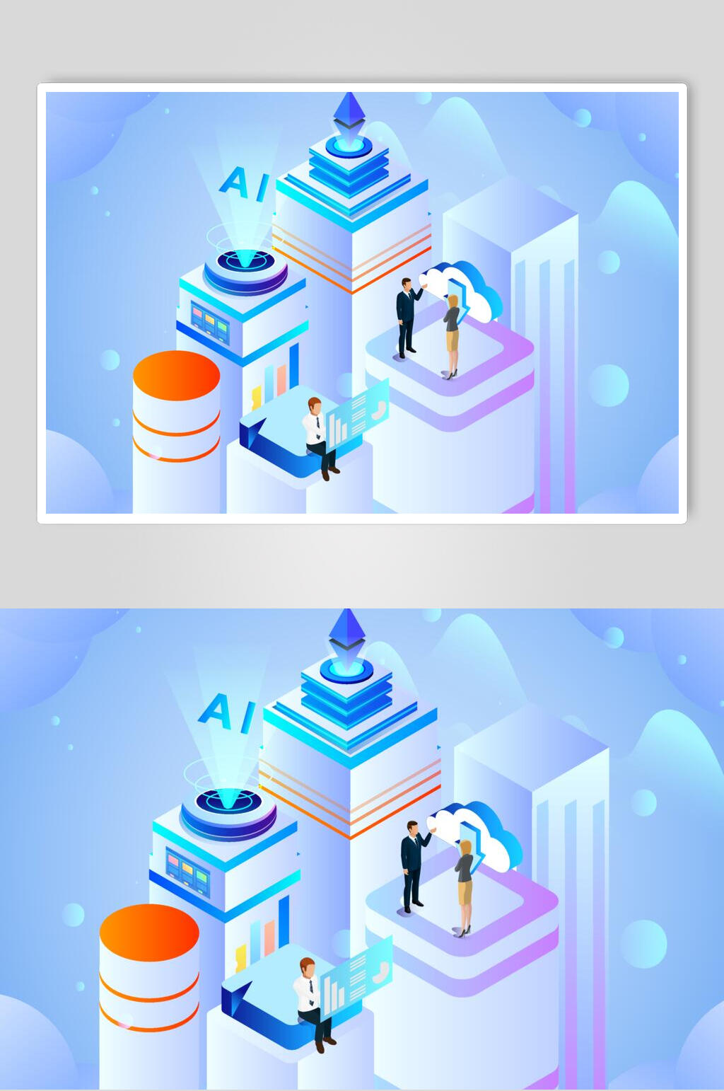 人工智能电商半立体插画场景矢量素材素材