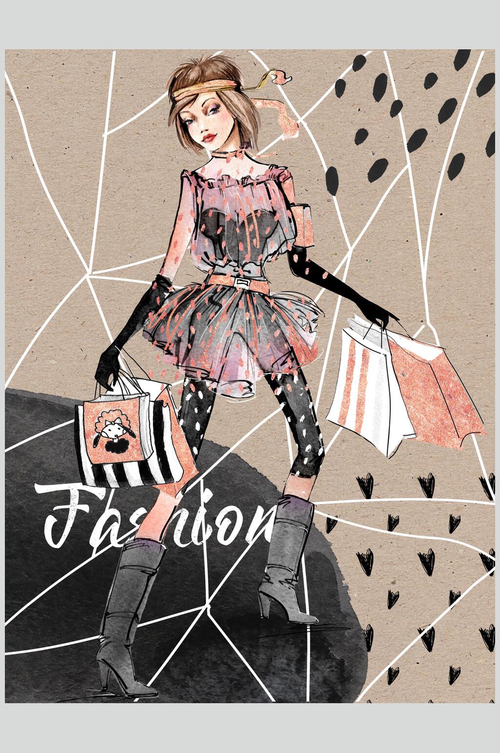 创意高端女性花卉装扮插画素材素材