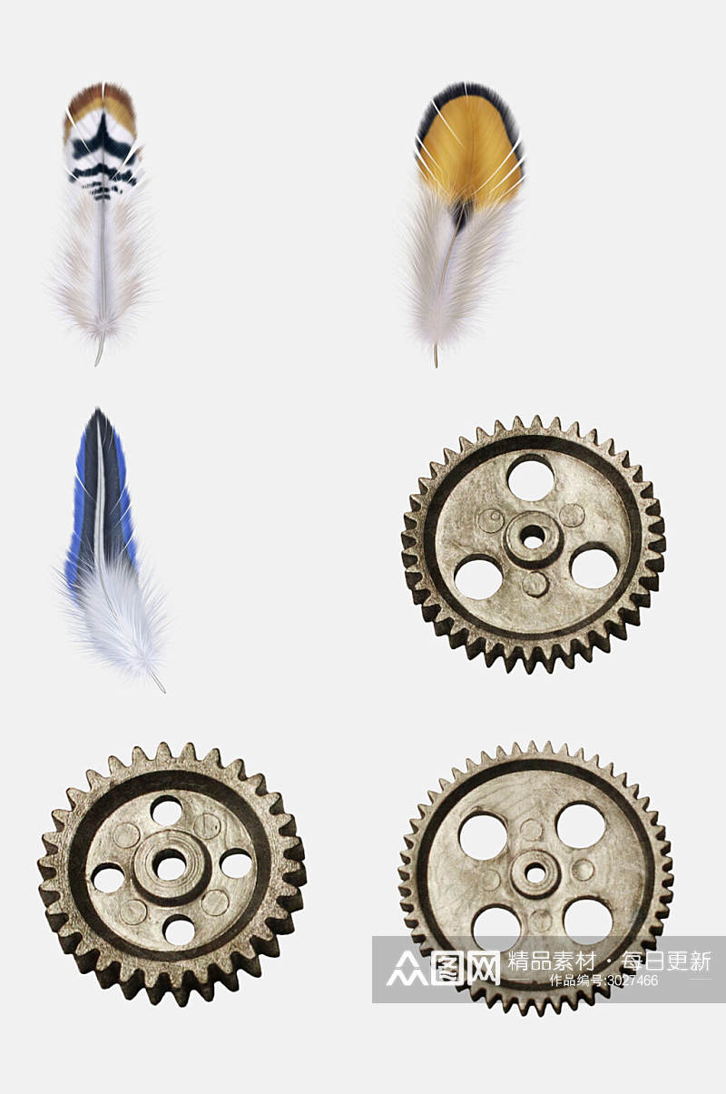 齿轮羽毛欧式怀旧物品免抠素材素材