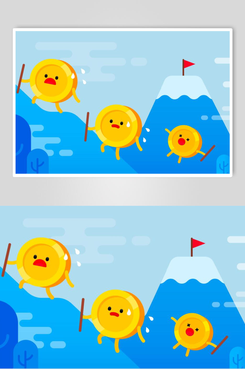蓝色三金币商务插画矢量素材素材