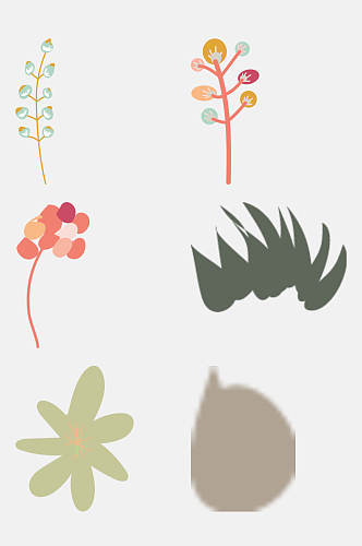 淡雅卡通植物花朵纹样免抠素材