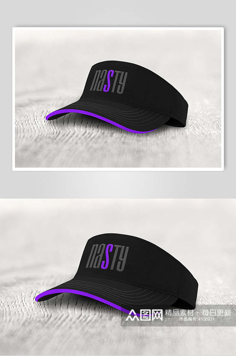 缝隙英文字母帽檐紫黑色棒球帽样机素材