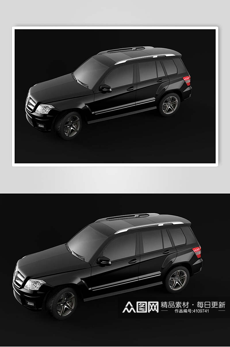 黑色大气轿车外观设计展示场景样机素材
