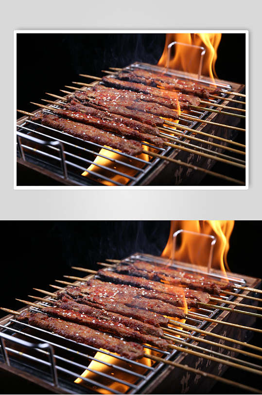 羊肉牛肉串烤肉串摄影图