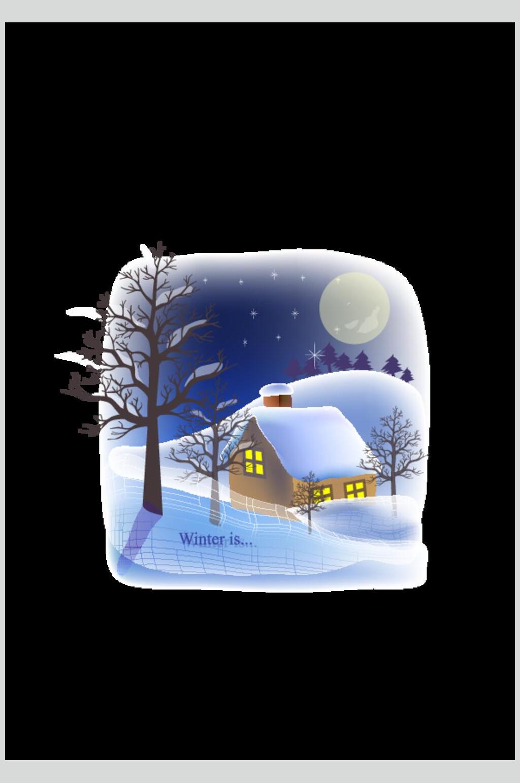 雪村城市建筑自然风光插画矢量素材素材