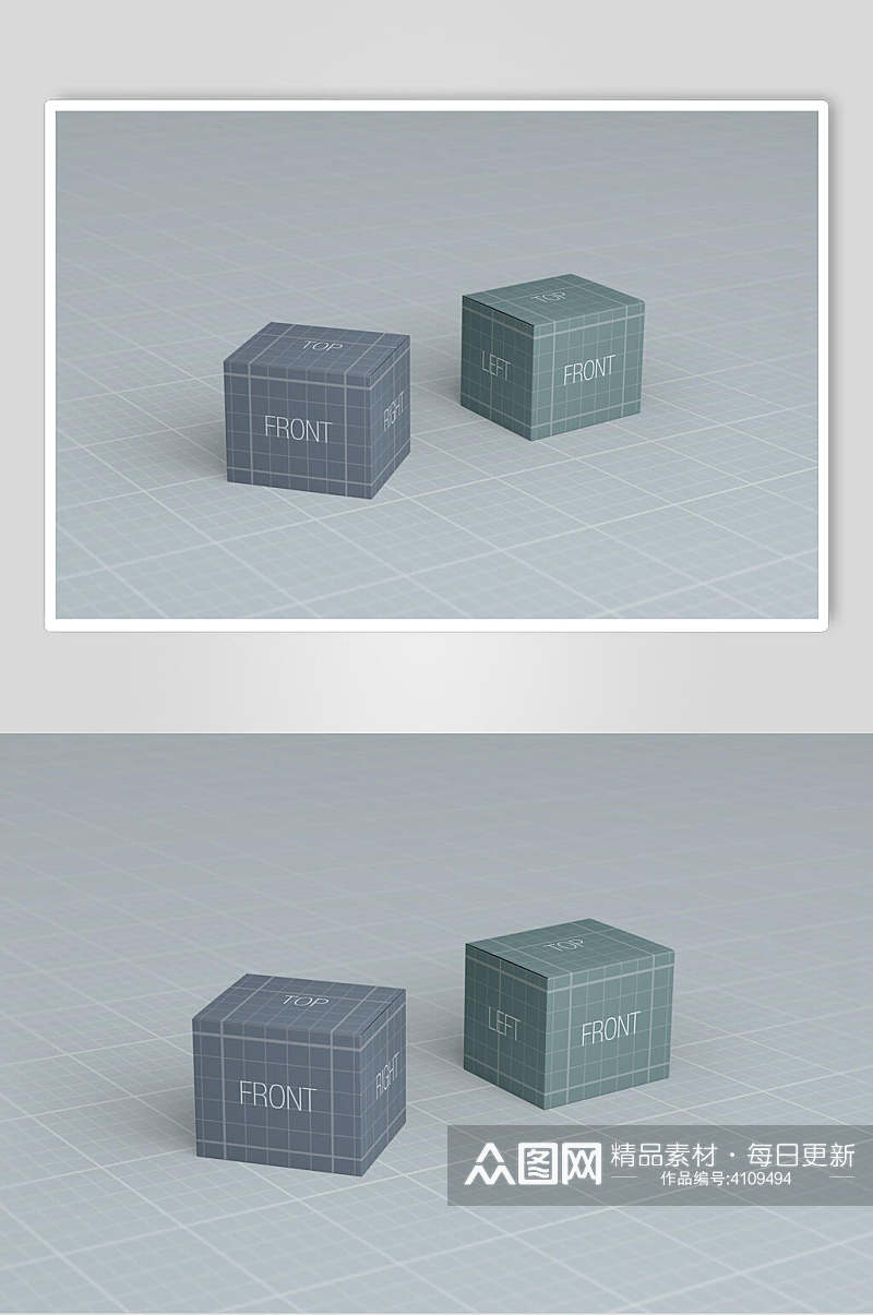 立体方块方格线条英文字母纸盒样机素材