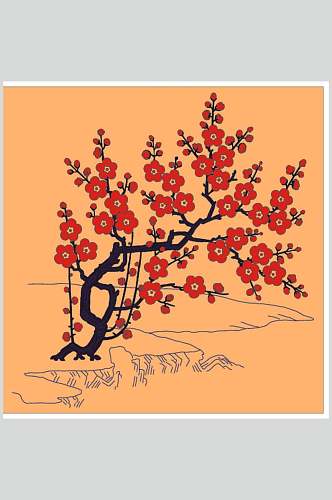 红色梅花古典传统花纹矢量素材