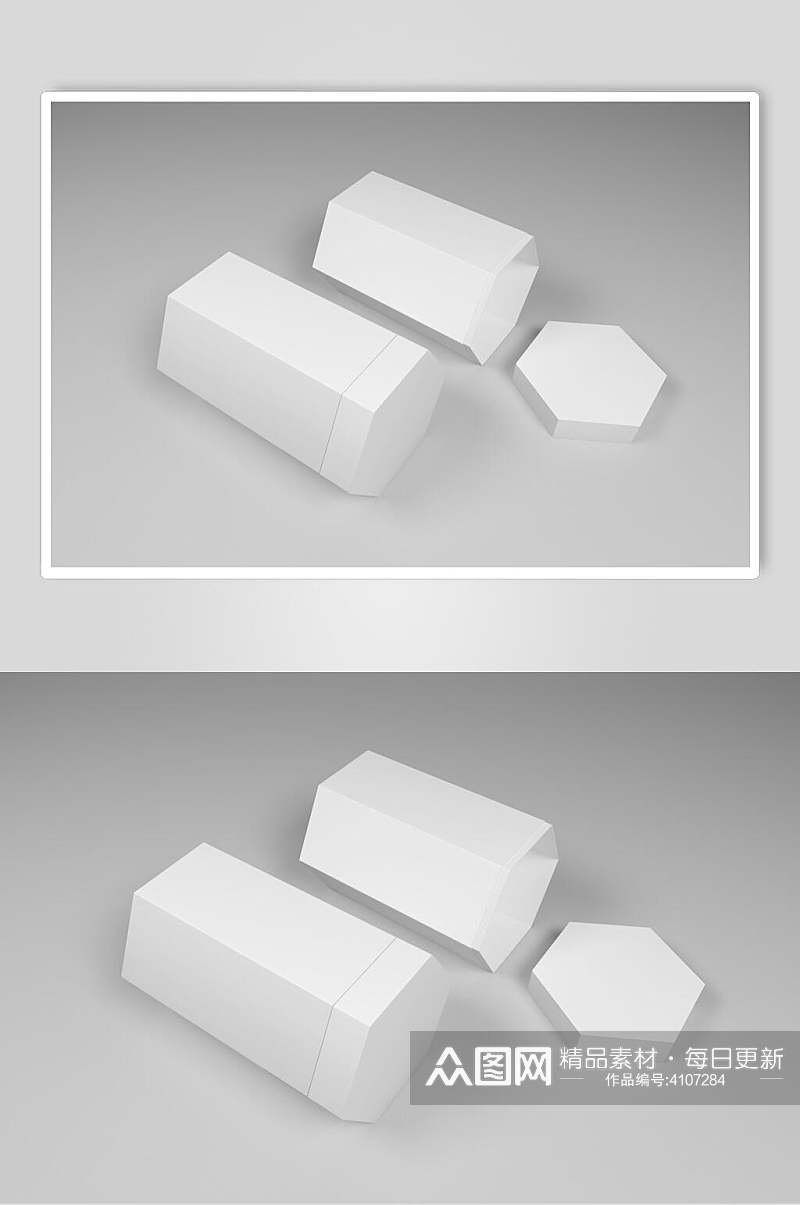 立体方形六边形灰色背景墙盒子样机素材