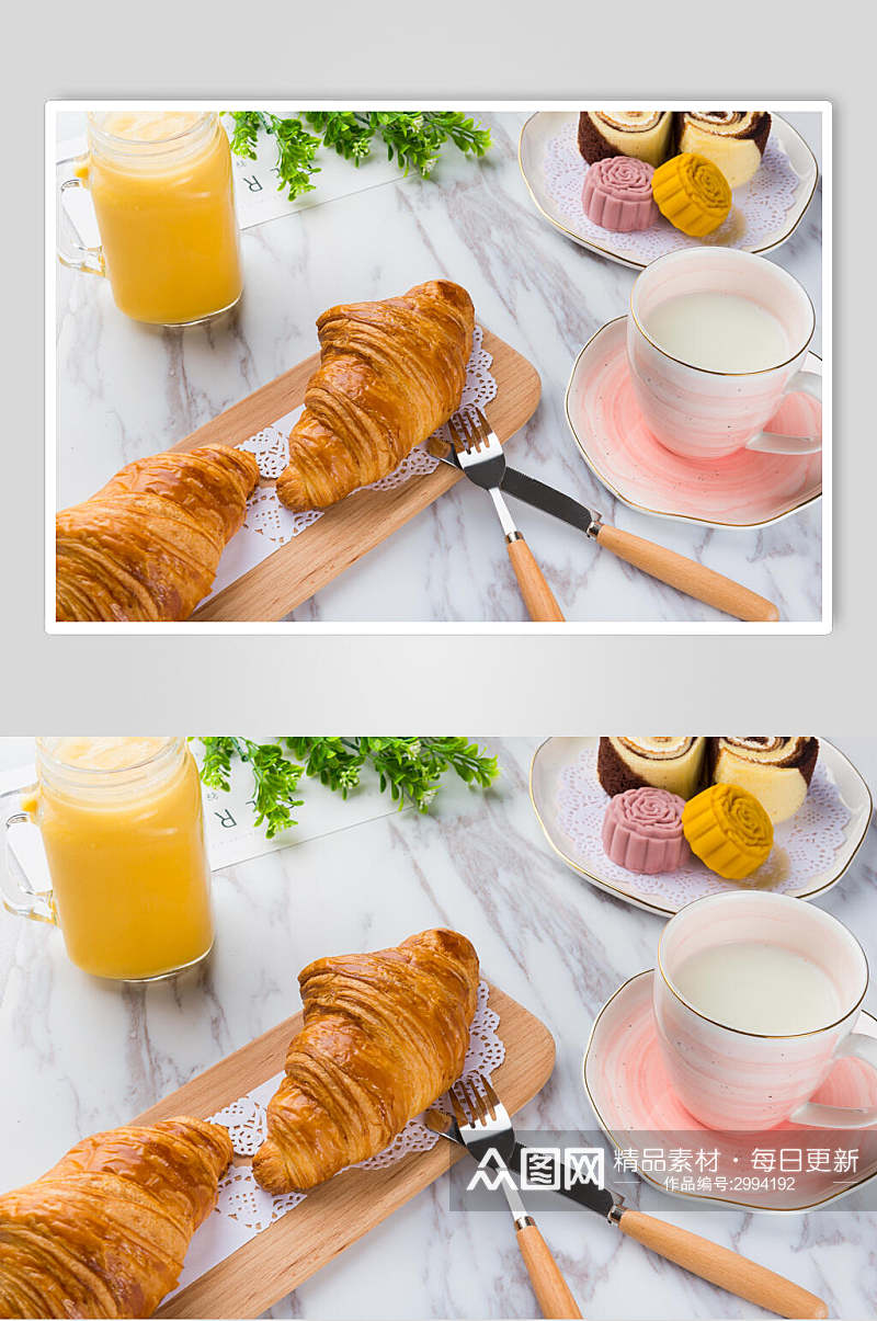 牛角包橙汁烘焙面包美食摄影图片素材