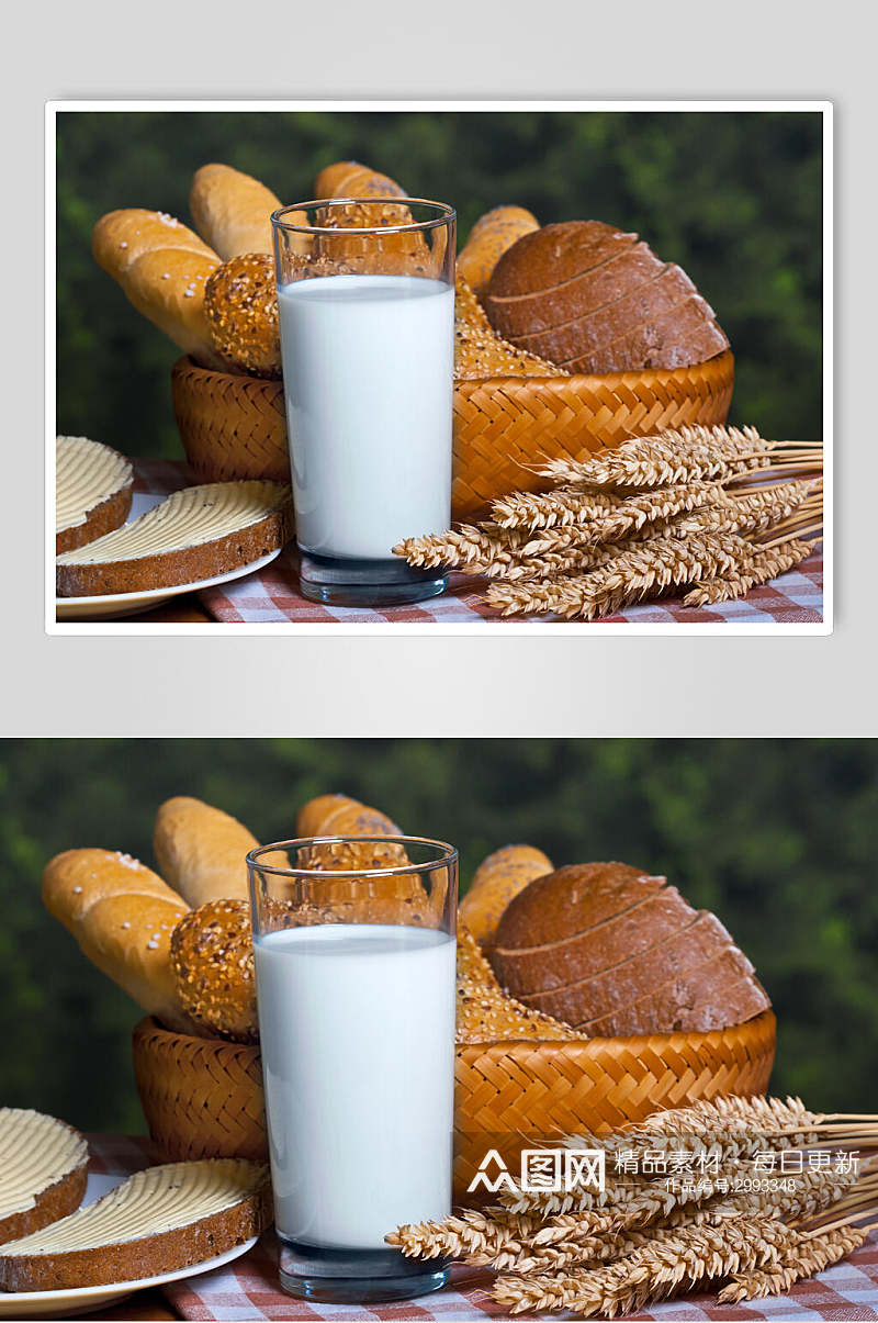 牛奶全麦面包食物图片素材