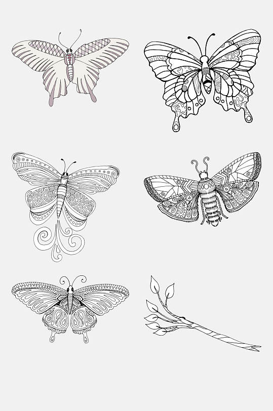 免抠黑白蝴蝶图片-免抠黑白蝴蝶素材下载-众图网