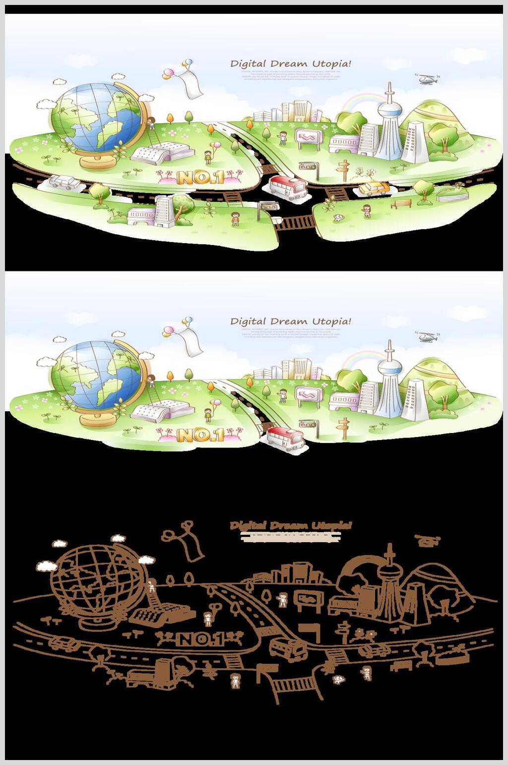 平面城市建筑自然风光插画矢量素材素材