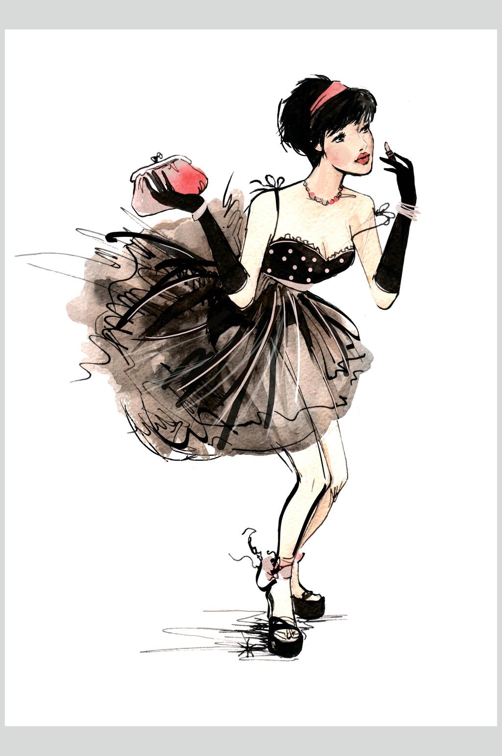 创意性感女性花卉装扮插画素材素材