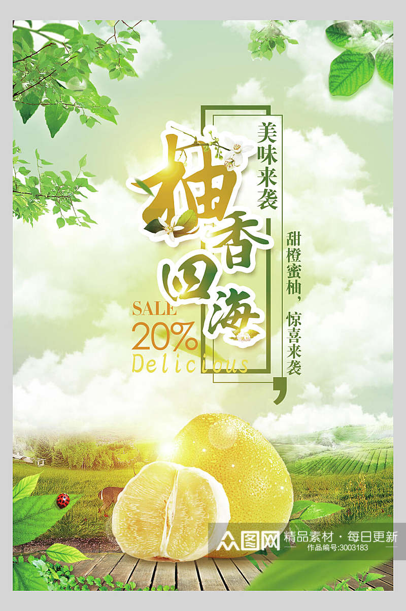 清新柚子水果宣传海报素材