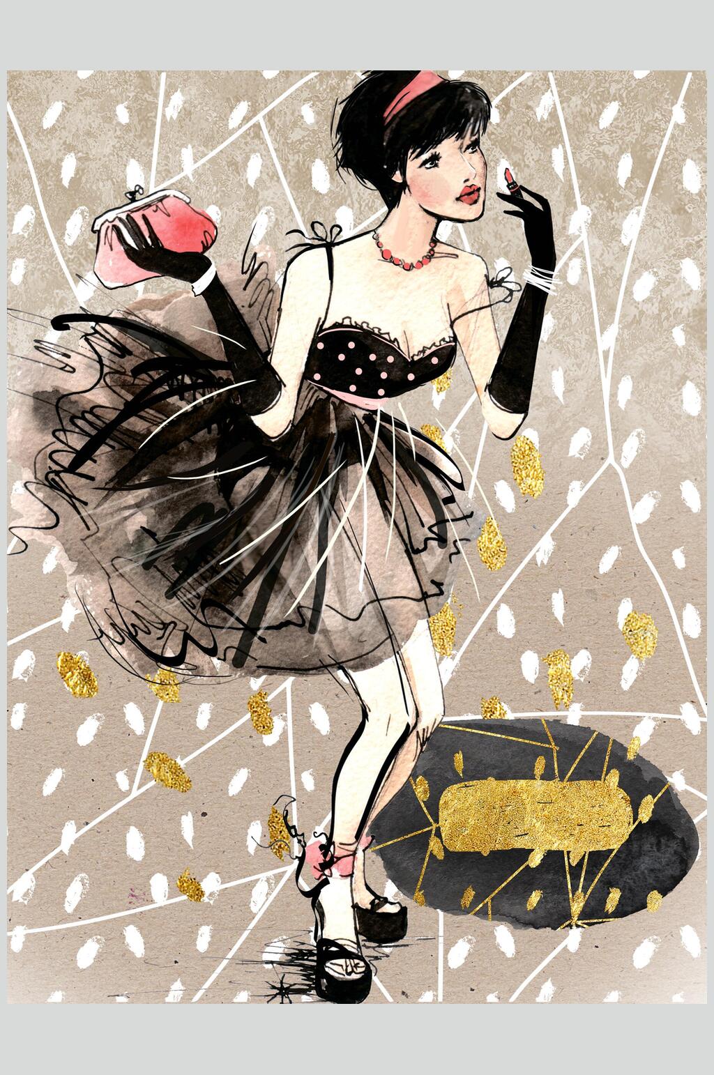 魅力女性花卉装扮插画素材素材