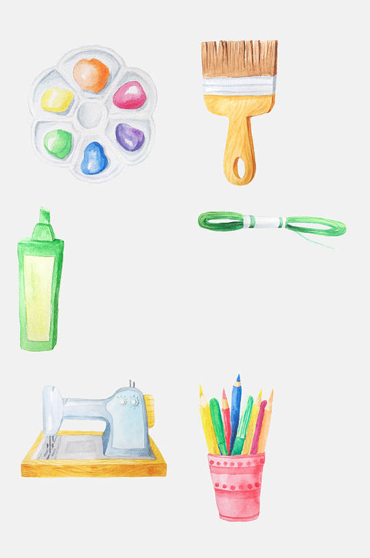 创意水彩绘画工具免抠素材