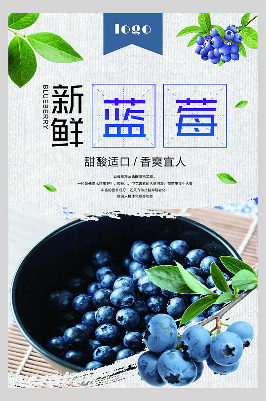 酸甜可口蓝莓水果店超市广告促销海报