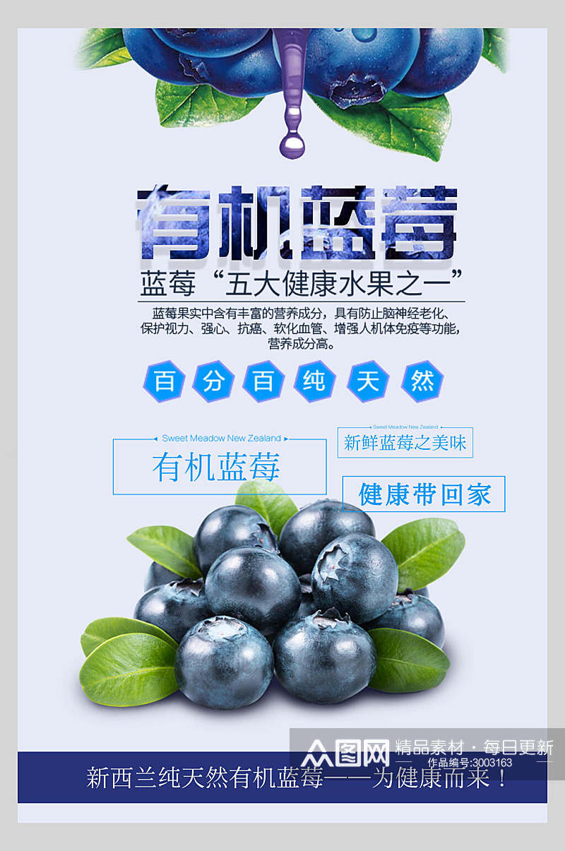健康有机蓝莓水果店超市广告促销海报素材