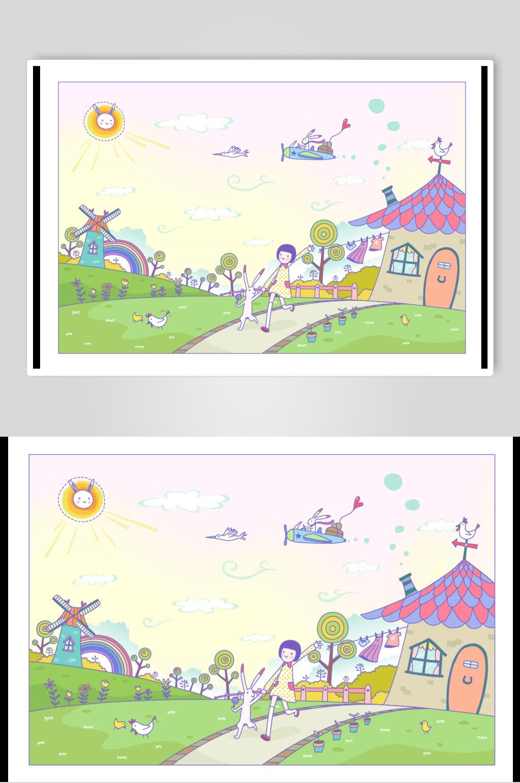 创意城市建筑自然风光插画矢量素材素材