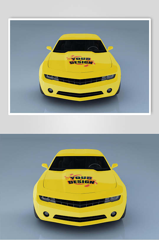 黄色创意轿车外观设计展示场景样机