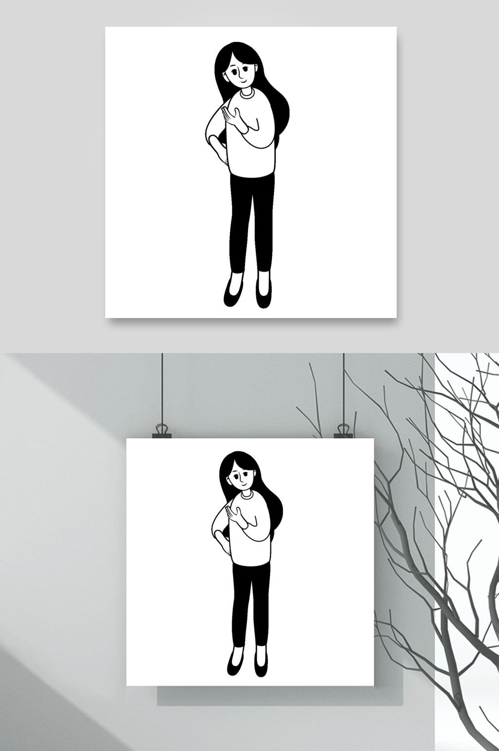 可爱女生人物动作插画素材素材