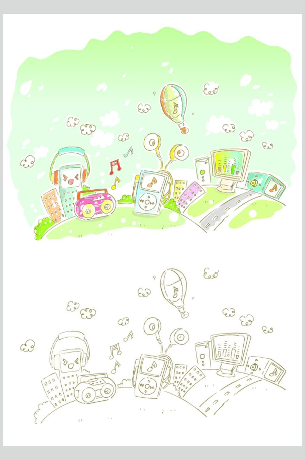 极简手机城市建筑自然风光插画矢量素材素材