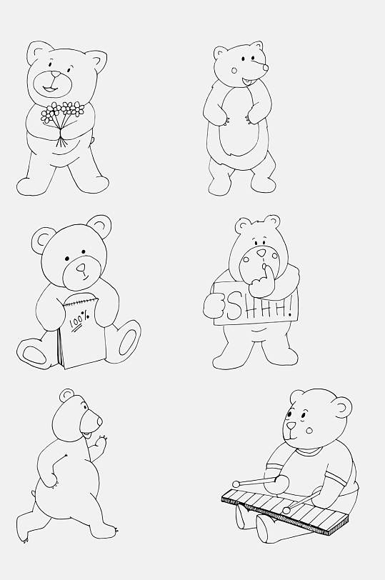 黑白可爱熊纹样免抠素材