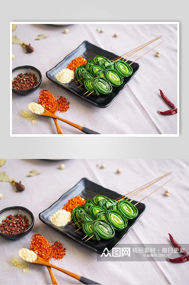 鲜香烤韭菜摄影图片素材