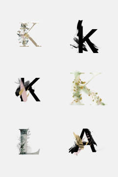 创意植物花卉字母艺术字免抠素材