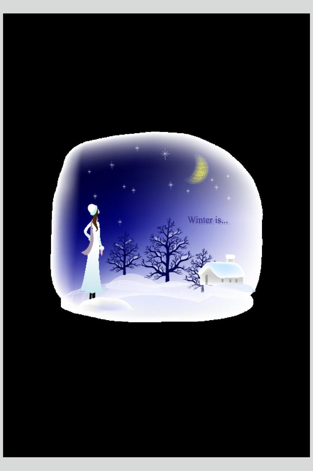雪乡城市建筑自然风光插画矢量素材素材
