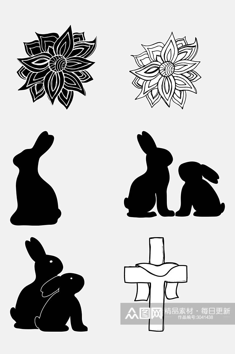 黑色黑白花卉纹样免抠素材素材