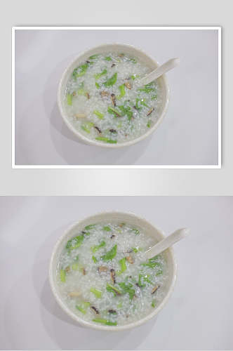 青菜香菇粥店食物摄影图