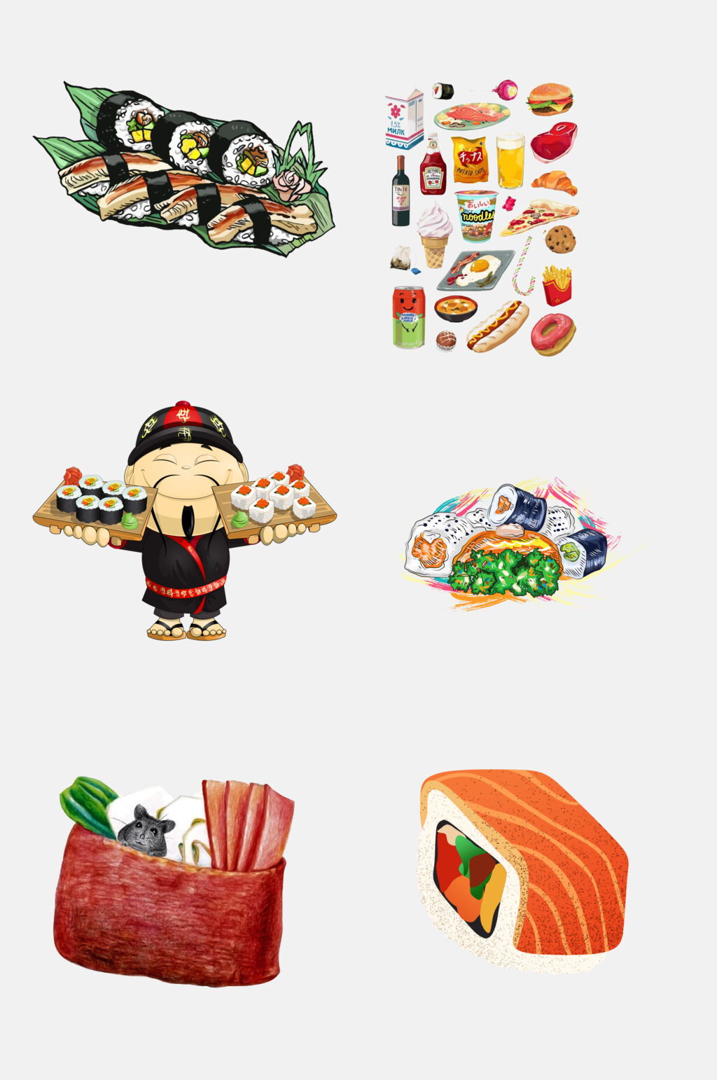 中华美食手绘寿司免抠素材素材