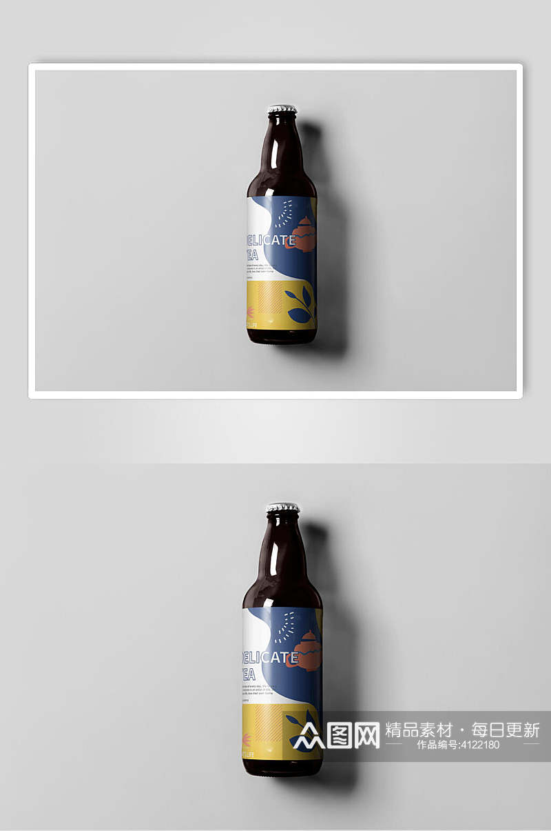 蓝色创意啤酒瓶包装样机素材